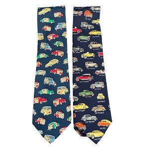 Bruce L Robertson Silk Tie Antique Cars & Woodys  Car Pattern Lot Of 2, USA Made